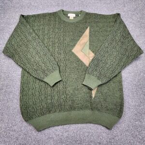 Bachrach Wool Alpaca Sweater Mens L Green Vintage Geometric Lightning Bolt 90s